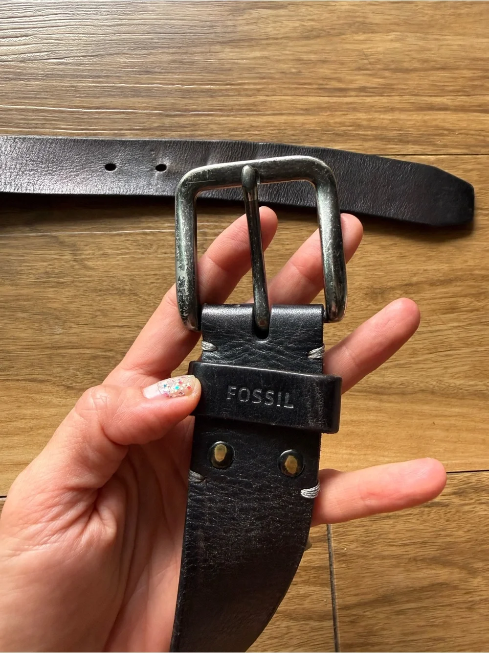 Fossil Genuine Leather Belt Size 32 Dark Brown Gunmetal Buckle